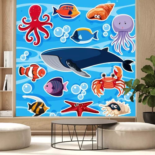 Sticker  Modèle d'autocollant avec de nombreux animaux marins