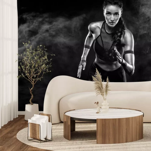 Papier peint  Photo en noir et blanc d'une femme qui court