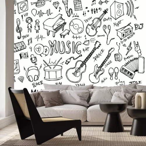 Sticker  Ensemble d'illustration de la musique doodle dessinés à la main croquis vecteur de ligne eps10