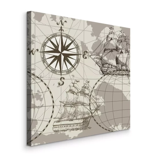 Tableau  Voiliers et rose des vents sur la carte