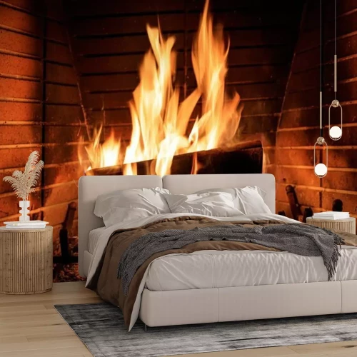 Papier peint  Les bûches brûlent dans une cheminée