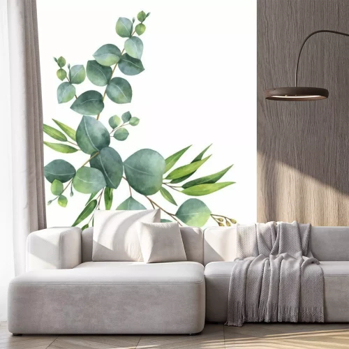 Sticker  Couronne de vecteur aquarelle avec des feuilles et des branches d'eucalyptus vert.