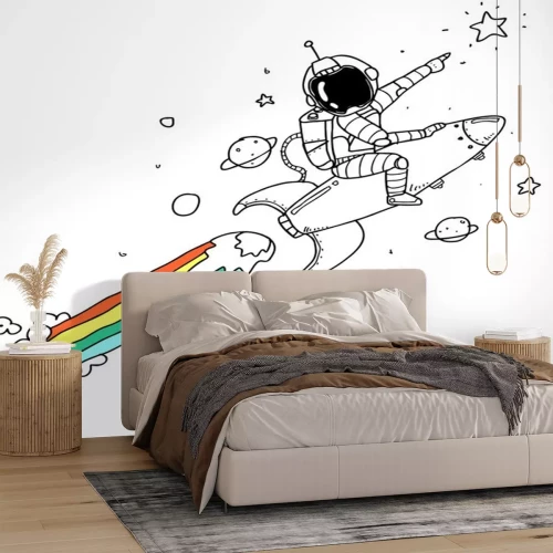 Sticker  Astronaute dans l'espace sur une fusée