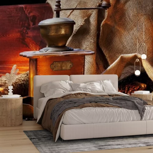 Papier peint  Vieux moulin à café et sacs de café