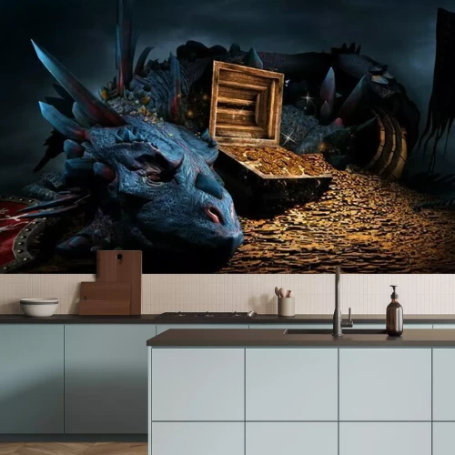 Papier peint  Dragon fantastique avec un trésor