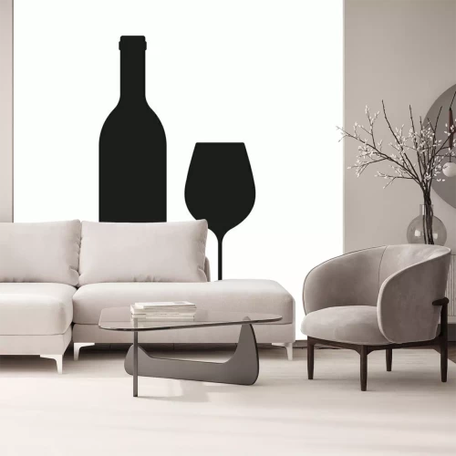 Sticker  Bouteille de vin avec l'icône de verre de vin isolé sur fond blanc. Illustration vectorielle