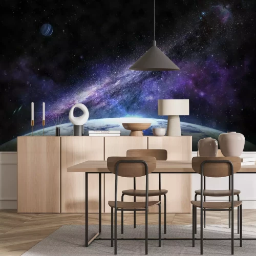 Sticker  Cosmos violet au-dessus de la surface de la planète