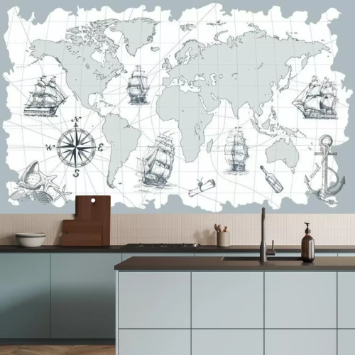 Papier peint  Carte rétro avec navires et ancre