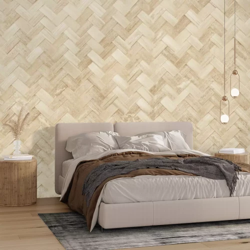 Papier peint  Tapis en bambou tissé beige