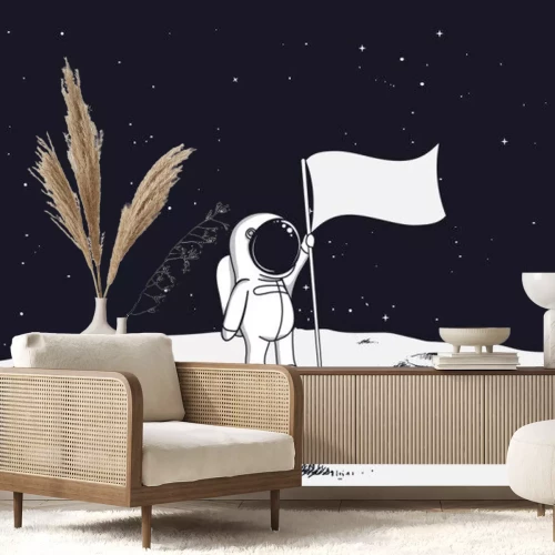 Sticker  Gros astronaute debout près du graphique du drapeau