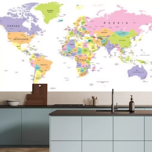 Papier peint  Carte du monde coloré - frontières, pays et villes - illustration