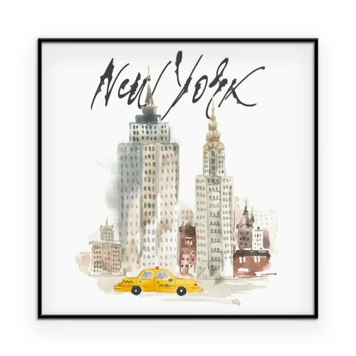 Poster  Gratte-ciel new-yorkais à l'aquarelle avec un taxi jaune