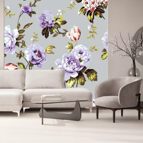 Papier peint  Magnolias mauves style shabby