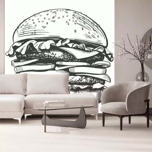 Papier peint  Dessin de hamburger noir et blanc