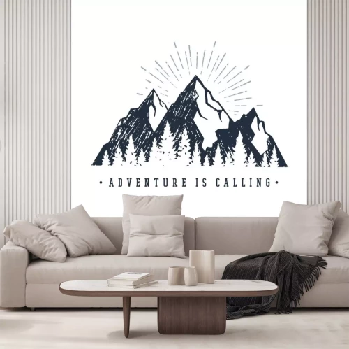 Sticker  Dessin noir et blanc des montagnes avec l'inscription