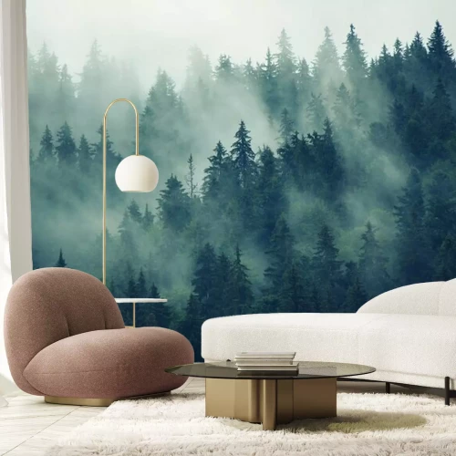 Papier peint  Forêt sombre enveloppée de brume