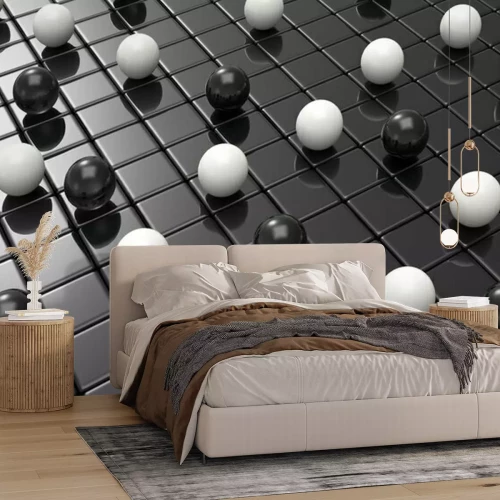 Papier peint  Sphères noires et blanches sur le sol