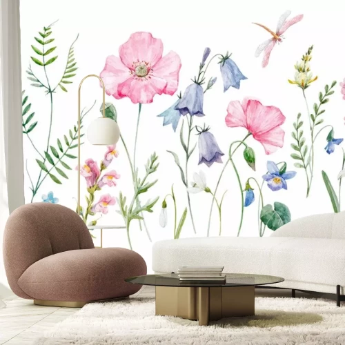 Sticker  Illustration pastel avec des fleurs sauvages