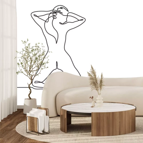 Sticker  dessin au trait continu de femme debout sur ses genoux vue arrière