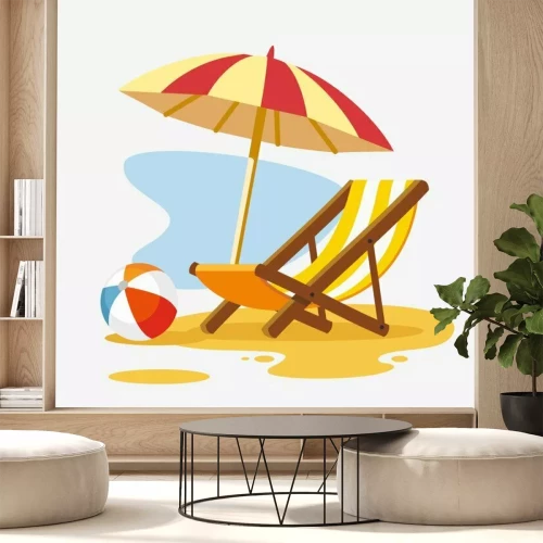Sticker  Parasol et transat sur la plage.