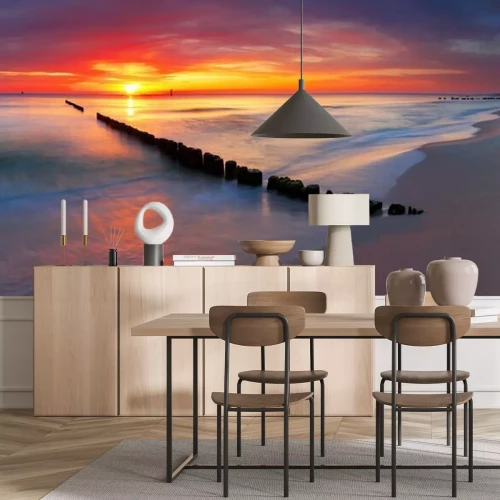 Papier peint  Coucher de soleil orange sur la mer de Pologne