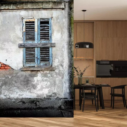 Papier peint  Mur fenêtre ancienne en bois