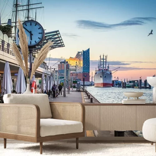 Papier peint  3D ville avec un port