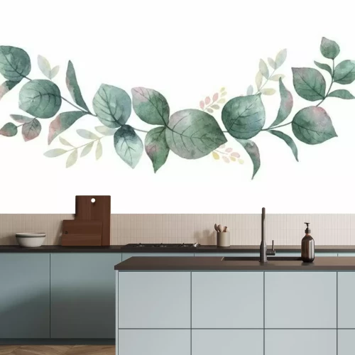 Sticker  Couronne de vecteur aquarelle avec des feuilles et des branches d'eucalyptus vert.