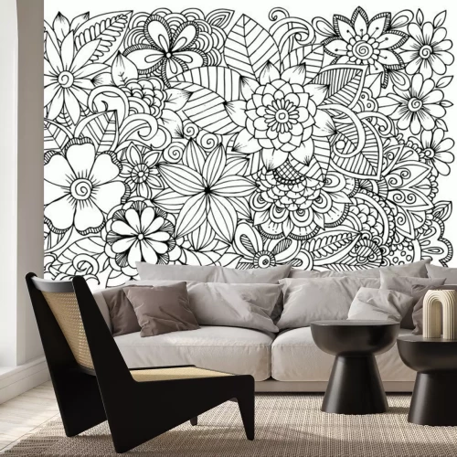 Sticker  Fleurs noires et blanches dessinées avec un stylo