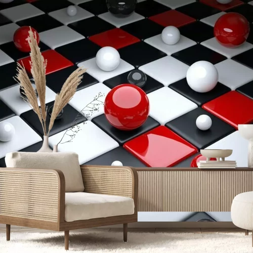 Papier peint  Boules en 3D sur un échiquier