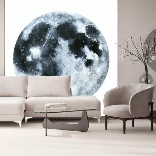 Papier peint  Grande illustration de la lune aquarelle. Symbole du nouveau départ, rêver, romance, fantaisie, magie. Noir, couleurs grises, cercle, pleine vue. Peinture de couleur de l'eau dessinés à la main, isolé