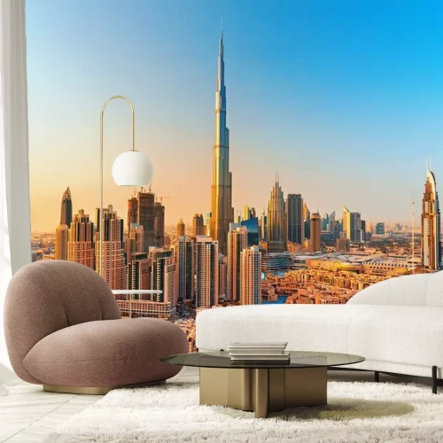 Papier peint  Toits de Dubaï avec le gratte-ciel Burj Khalifa