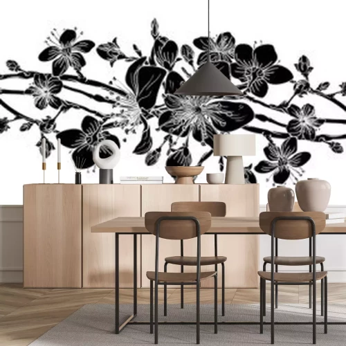 Sticker  Ornement rectangulaire de fleurs noires et blanches