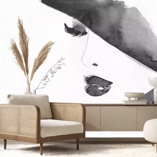 Papier peint  Visage d'une femme avec un chapeau