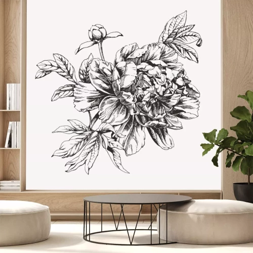 Sticker  Pivoines noir et blanc