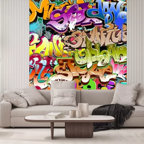 Papier peint  Graffitis colorés avec slogans et effets de peinture