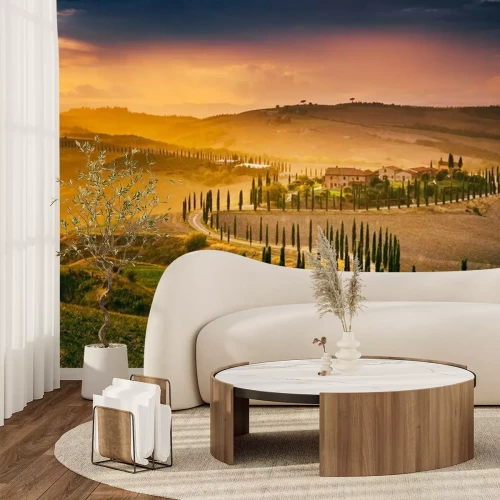 Papier peint  Champs toscans sous la pluie