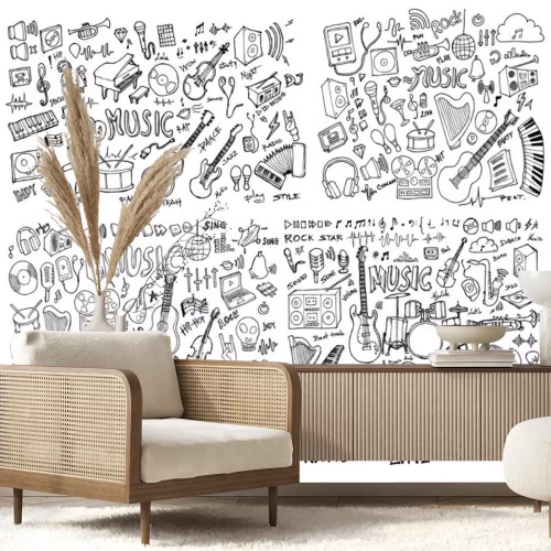 Sticker  Ensemble de musique doodle dessinés à la main Croquis vecteur ligne ebriquet griffonnage eps10