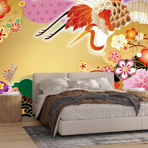Papier peint  Motif oriental avec une grue