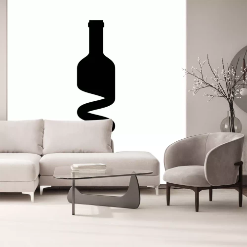Sticker  Logotipo, botella, de, vino, mitad, sacacorchos, negro, fondo, blanco