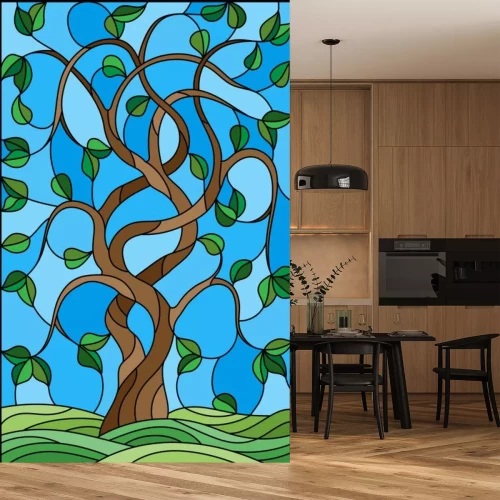 Sticker  Illustration avec un arbre ressemblant à un vitrail