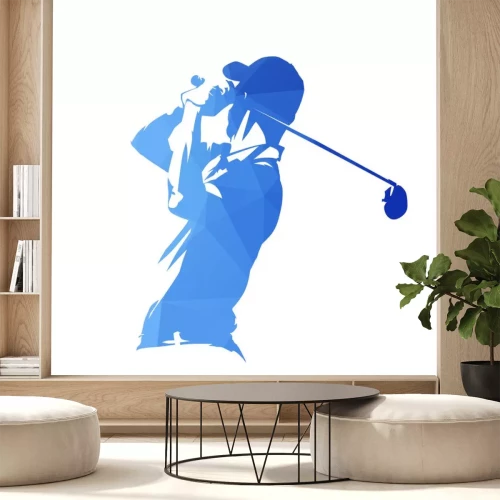 Sticker  Joueur de golf, silhouette abstraite vecteur géométrique bleu