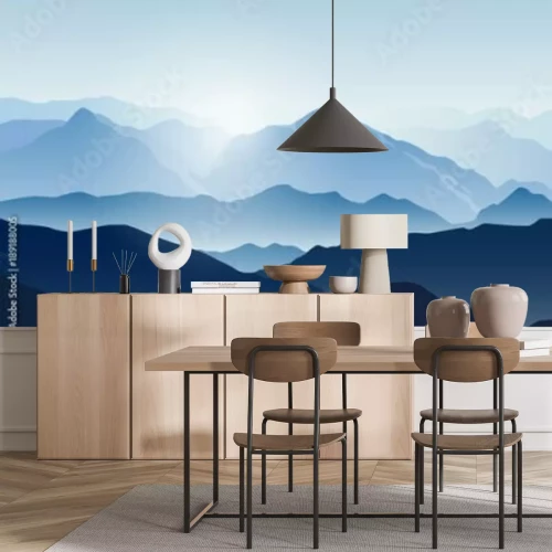 Papier peint  Paysage avec silhouettes de montagnes