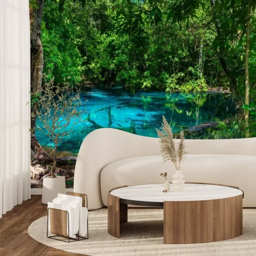 Papier peint  Jungle avec étang turquoise