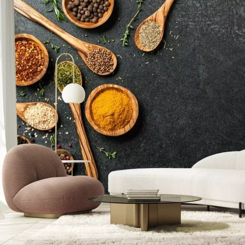 Papier peint  Table de cuisson avec des épices et des herbes