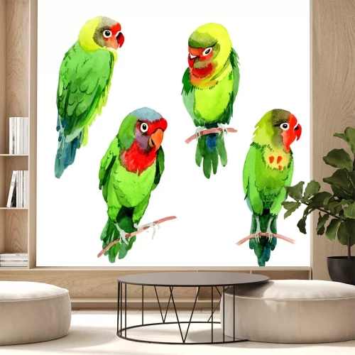 Sticker  Sky birds petits perroquets dans une faune de style aquarelle isolé. Liberté sauvage, oiseau avec des ailes volantes. Aquarelle oiseau pour le fond, la texture, le motif, le cadre, la frontière ou le 