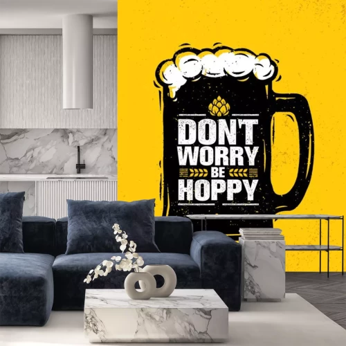 Sticker  Ne vous inquiétez pas Soyez Hoppy. Funny Inspiration Motivation Artisanat Brasserie de bière Artisan Creative Vector Sign Concept