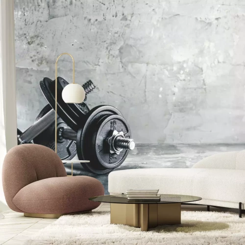 Papier peint  Haltères et poids sur un fond en béton