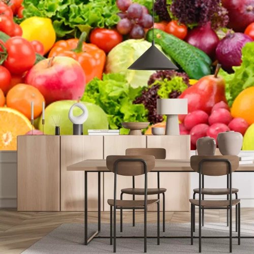 Sticker  Collection panoramique de fruits et légumes sains.