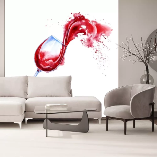 Sticker  Verre d'un vin rouge et des éclaboussures. Image d'une boisson alcoolisée. Illustration aquarelle dessinés à la main. Fond blanc.